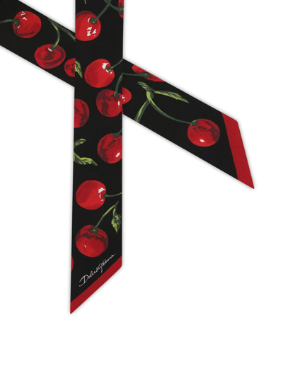 Shop Dolce & Gabbana Cherry-print Silk Headscarf In Black