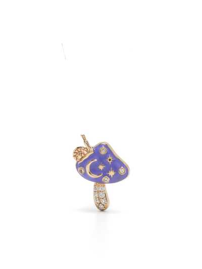 Shop Sydney Evan 14kt Yellow Gold Celestial Mushroom Diamond And Enamel Stud Earring In Purple