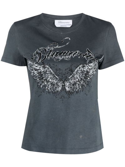 Blumarine Sleeved Graphic Crew Neck Top In Black