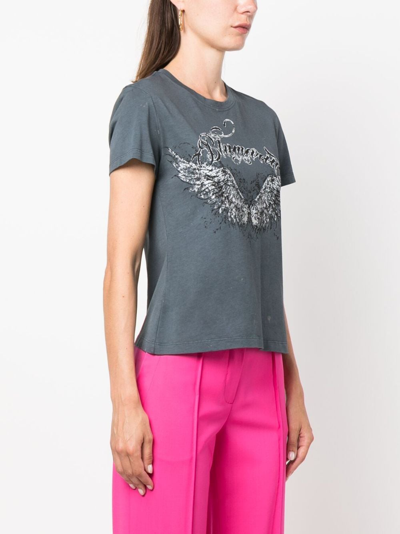 Blumarine Sleeved Graphic Crew Neck Top In Black