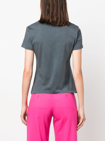Blumarine Sleeved Graphic Crew Neck Top In Black