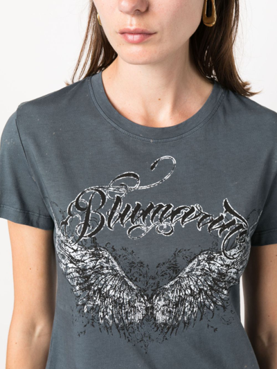 Blumarine Sleeved Graphic Crew Neck Top In Black
