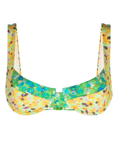 Shop Alemais Kenzie Floral-print Bikini Top In Yellow