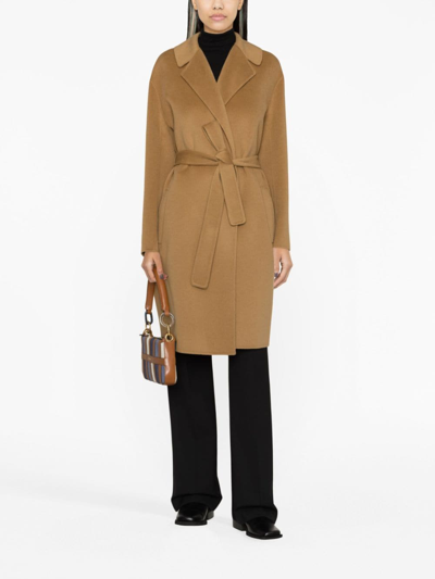 Shop Pinko Belted Single-breasted Coat In Brown