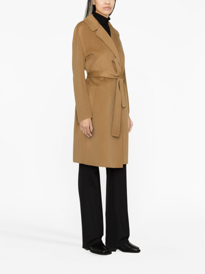 Shop Pinko Belted Single-breasted Coat In Brown