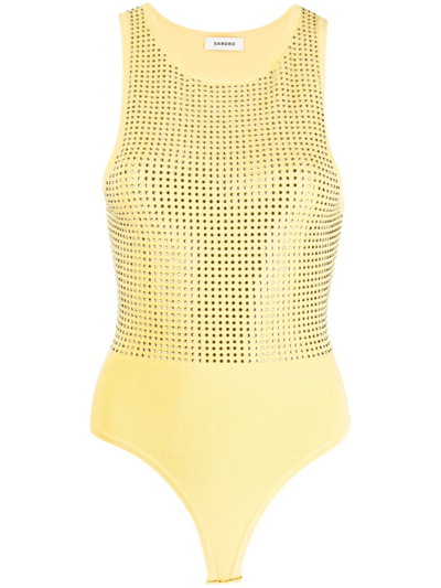 Shop Sandro Rhinestone-embellished Sleeveless Body In Yellow