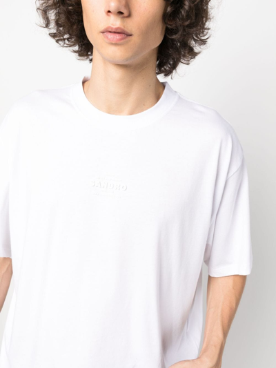 Shop Sandro Debossed-logo Cotton T-shirt In White