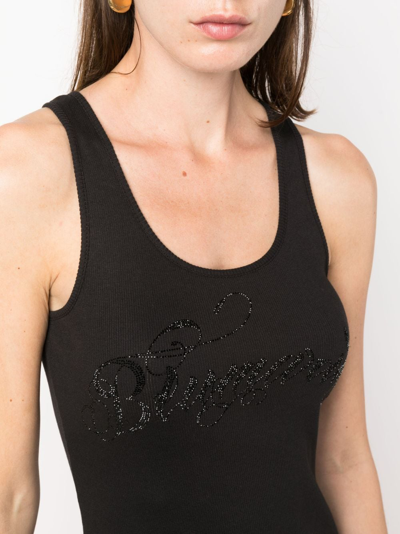 Shop Blumarine Logo-embellished Stretch-cotton Tank Top In Black