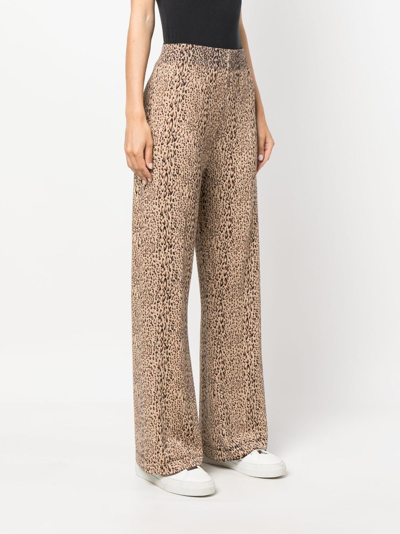 Shop Twinset Leopard-print Wide-leg Trousers In Brown