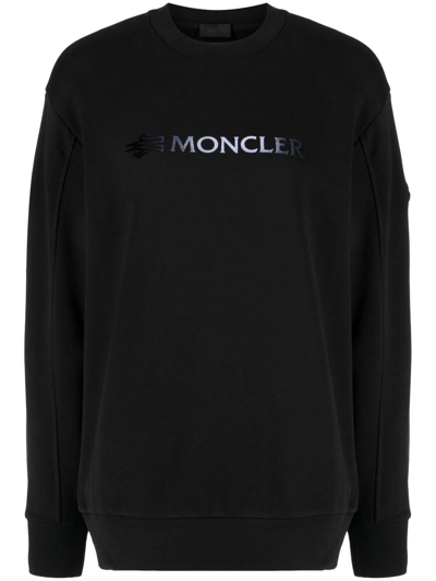 Shop Moncler Debossed-logo Cotton Sweatshirt In Black