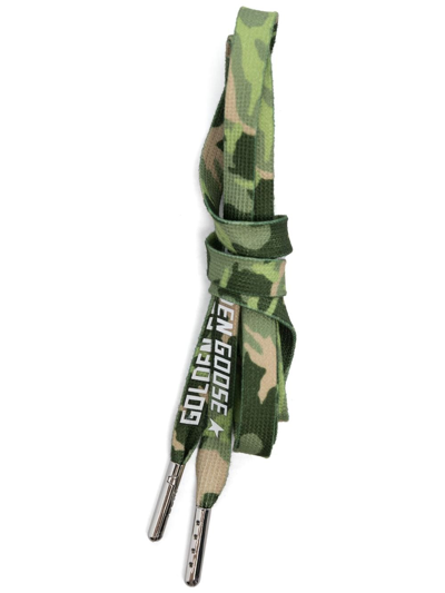 Shop Golden Goose Logo Camouflage-print Shoe Laces In Green