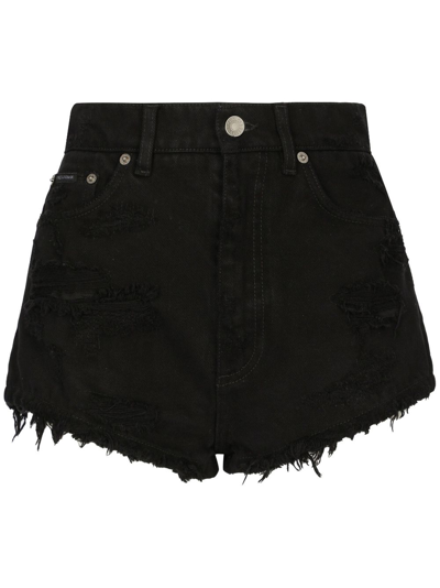 Shop Dolce & Gabbana Distressed-effect Denim Shorts In Black