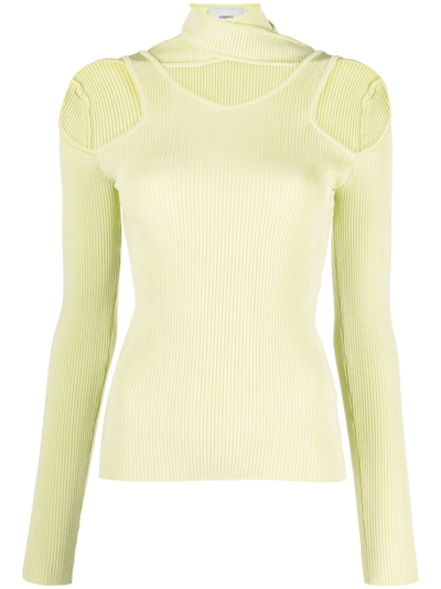 Shop Coperni Cut-out Ribbed-knit Jumper In Green