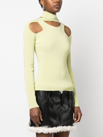 Shop Coperni Cut-out Ribbed-knit Jumper In Green