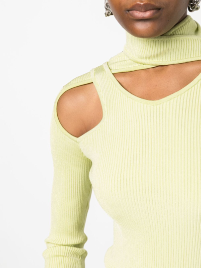 Shop Coperni Cut-out Ribbed-knit Jumper In Green