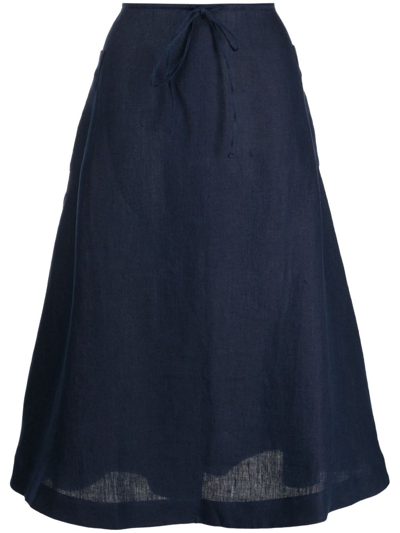 Shop Casa Raki Sol Organic Linen Midi Skirt In Blue