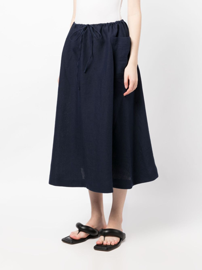 Shop Casa Raki Sol Organic Linen Midi Skirt In Blue