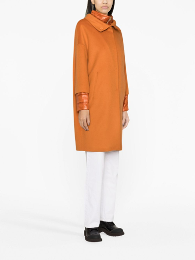 Shop Herno Funnel-neck Single-breasted Coat In Orange