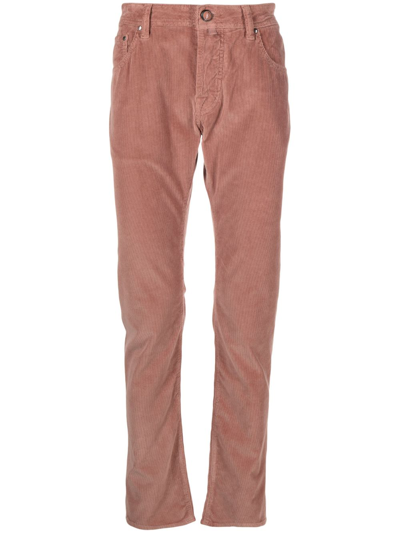 Shop Jacob Cohen Low-rise Slim-cut Corduroy Trousers In Pink