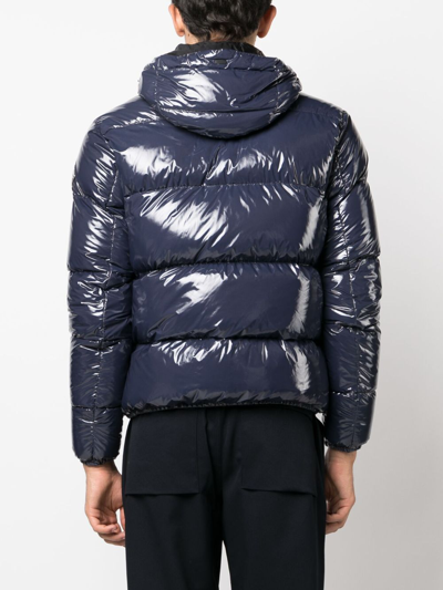 Shop Herno Logo-patch Patent Padded Jacket In Blue