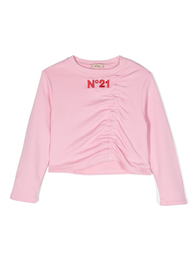 Shop N°21 Logo-embroidered Gathered-detail Top In Pink