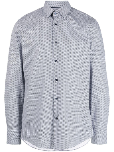 Shop Hugo Boss Micro-dot Print Buttoned Stretch-cotton Shirt In Blue