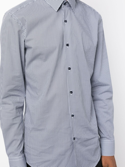 Shop Hugo Boss Micro-dot Print Buttoned Stretch-cotton Shirt In Blue