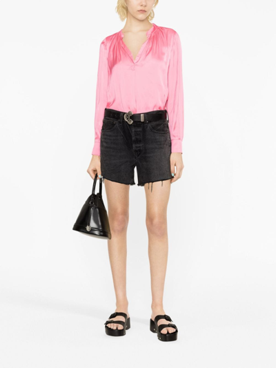 Zadig & Voltaire Tink Band-collar Satin-finish Blouse In Pink