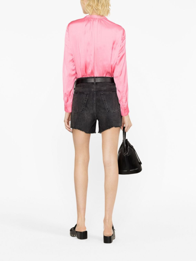 Zadig & Voltaire Tink Band-collar Satin-finish Blouse In Pink