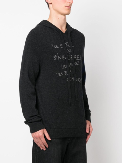 Shop Zadig & Voltaire Embroidered-text Wool-blend Hoodie In Grey