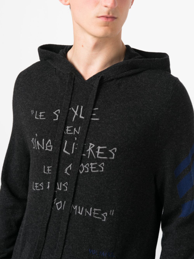 Shop Zadig & Voltaire Embroidered-text Wool-blend Hoodie In Grey