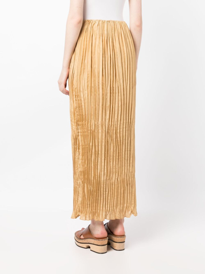 By Malene Birger + Net Sustain Elisas Plissé Organic Silk Maxi Skirt In Gold