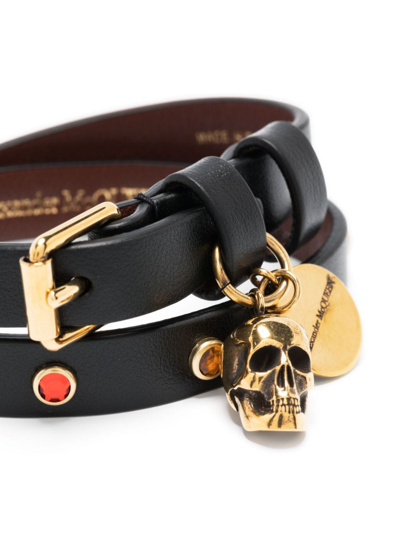 Shop Alexander Mcqueen Skull-charmleather Belt Bracelet In Black