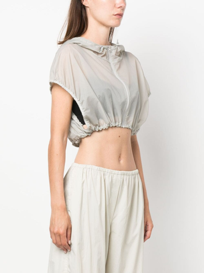 Shop Amomento Drawstring Hooded Crop Top In Grey