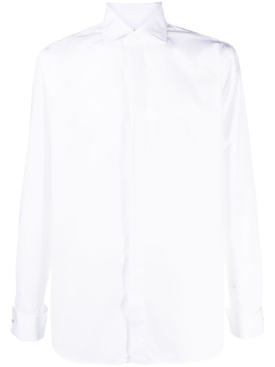 Shop Lardini Spread-collar Cotton Shirt In White