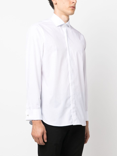 Shop Lardini Spread-collar Cotton Shirt In White