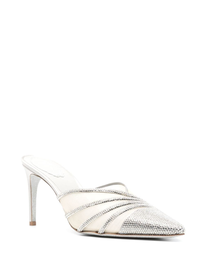 Shop René Caovilla Bridal 80mm Crystal-embellished Mules In Grey