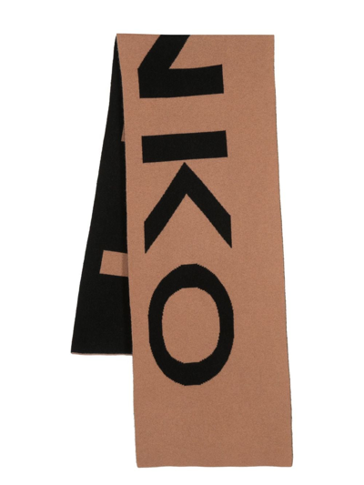 Shop Pinko Logo-intarsia Scarf In Brown