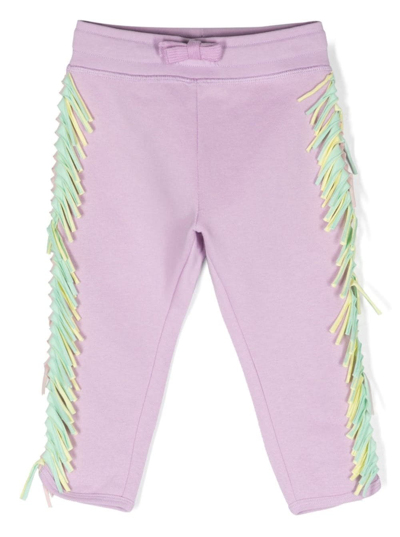 Shop Stella Mccartney Multicolour Track Pants With Fringe Detail And Coulisse In Cotton Girl In Violet