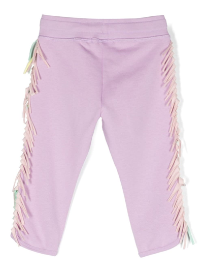 Shop Stella Mccartney Multicolour Track Pants With Fringe Detail And Coulisse In Cotton Girl In Violet