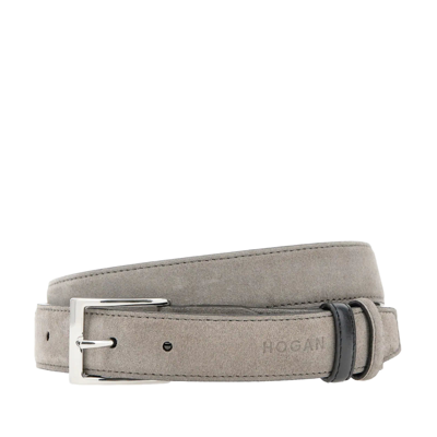 Shop Hogan Logo Detailed Buckled Belt In Grey