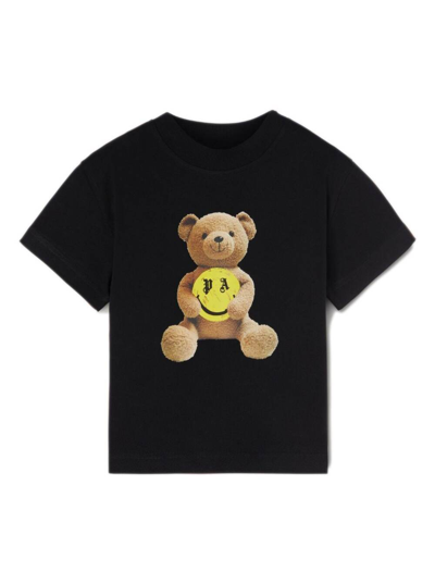 Shop Palm Angels Black T-shirt With Maxi Teddy Print And Logo In Cotton Boy