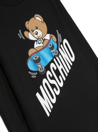 Shop Moschino Black T-shirt Wiith Long Sleeves And Maxi Print In Cotton Boy