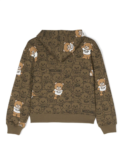 Shop Moschino Green Hoodie With All-over Teddy Bear Print In Cotton Boy