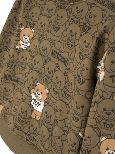 Shop Moschino Green Hoodie With All-over Teddy Bear Print In Cotton Boy