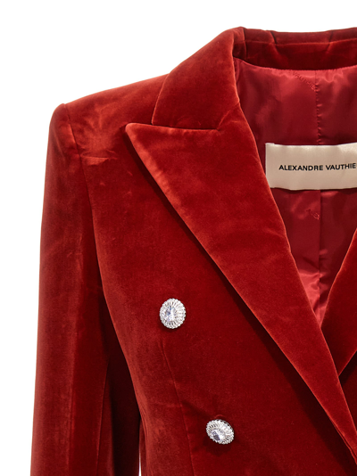 Shop Alexandre Vauthier Double Breast Velvet Blazer Jacket In Red