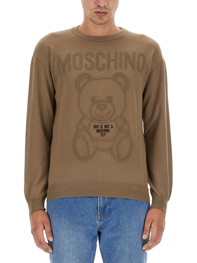 Shop Moschino Jersey With Logo In Marrone