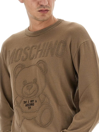 Shop Moschino Jersey With Logo In Marrone