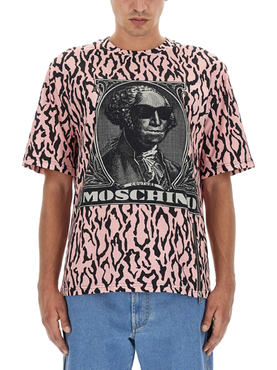Shop Moschino T-shirt With Logo Embroidery In Rosa