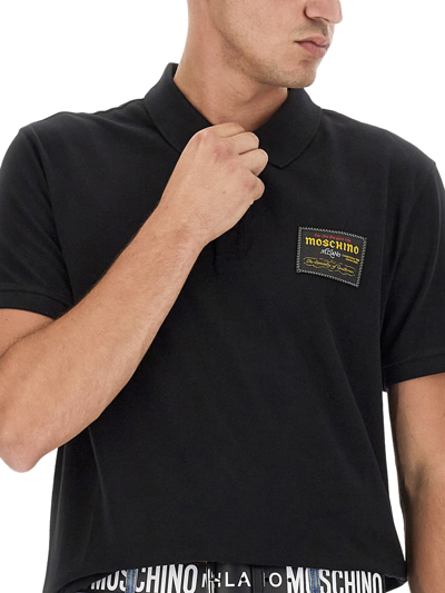 Shop Moschino Polo With Logo Patch In Nero